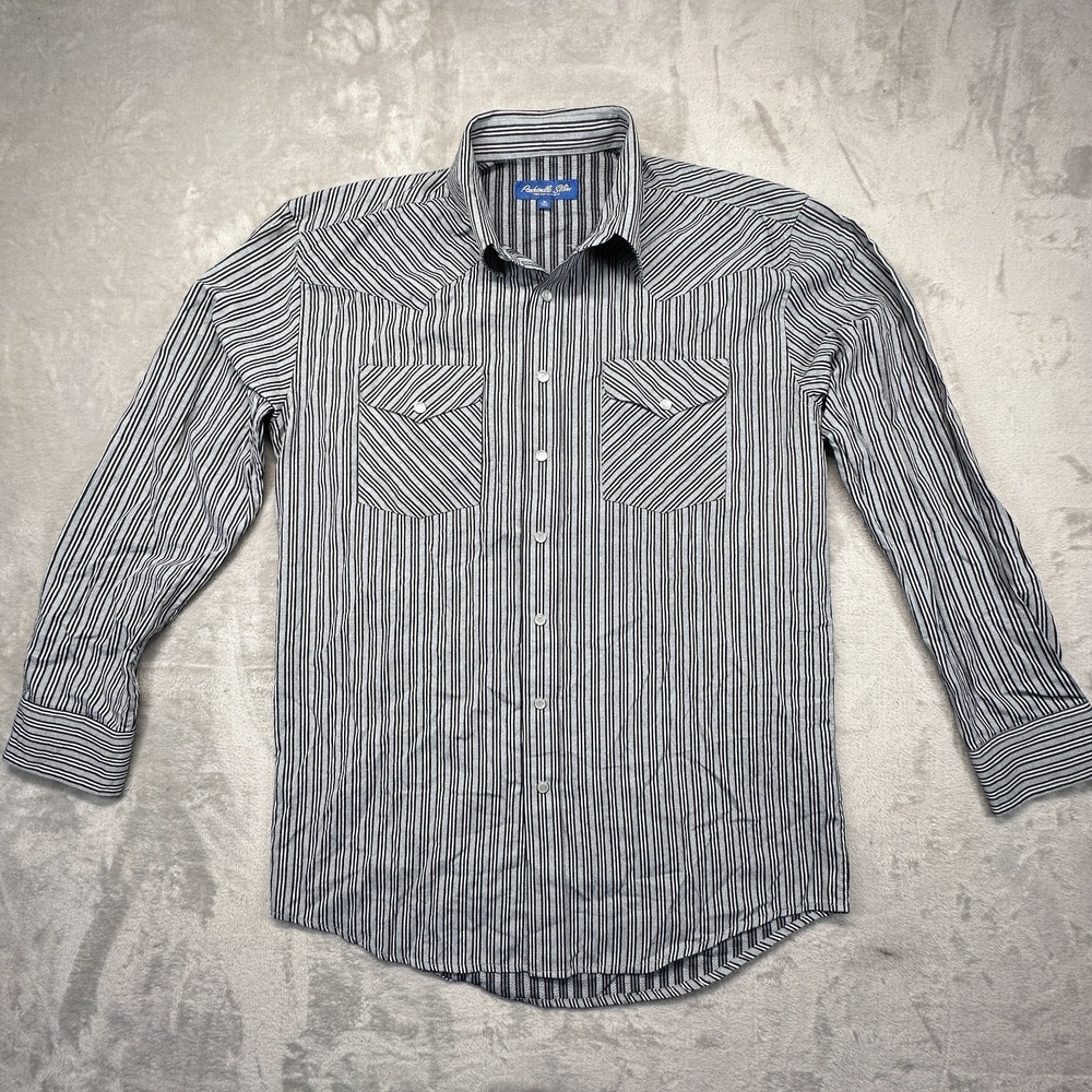 Panhandle Slim True Western Wear Shirt Mens Medium Black Stripe Pearl Snap Top